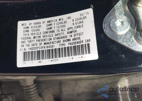 2015 Honda Accord Lx from USA, damaged, VIN 1HGCR2F33FA184581